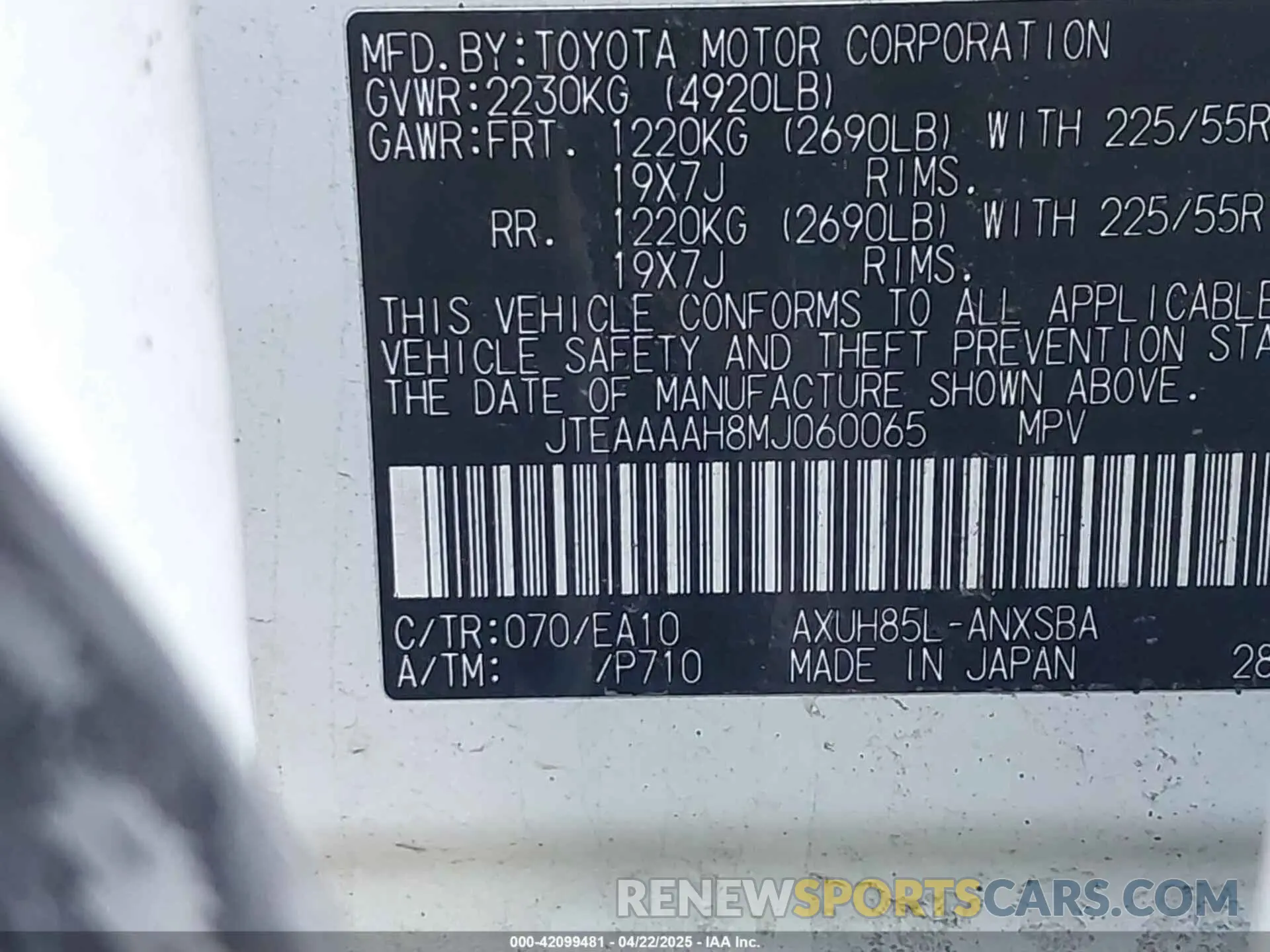 9 Photograph of a damaged car JTEAAAAH8MJ060065 TOYOTA VENZA 2021