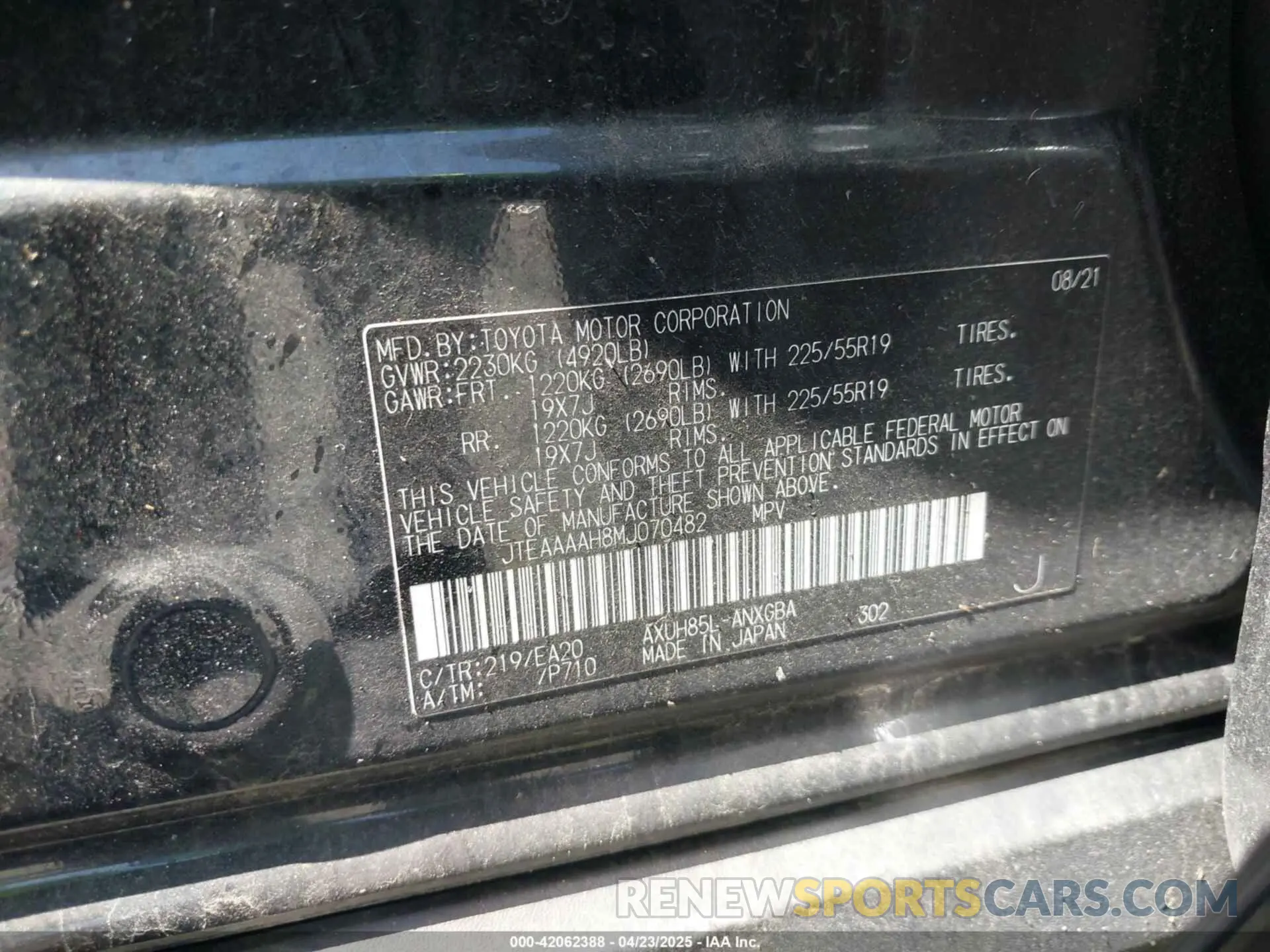 9 Фотография поврежденного автомобиля JTEAAAAH8MJ070482 TOYOTA VENZA 2021
