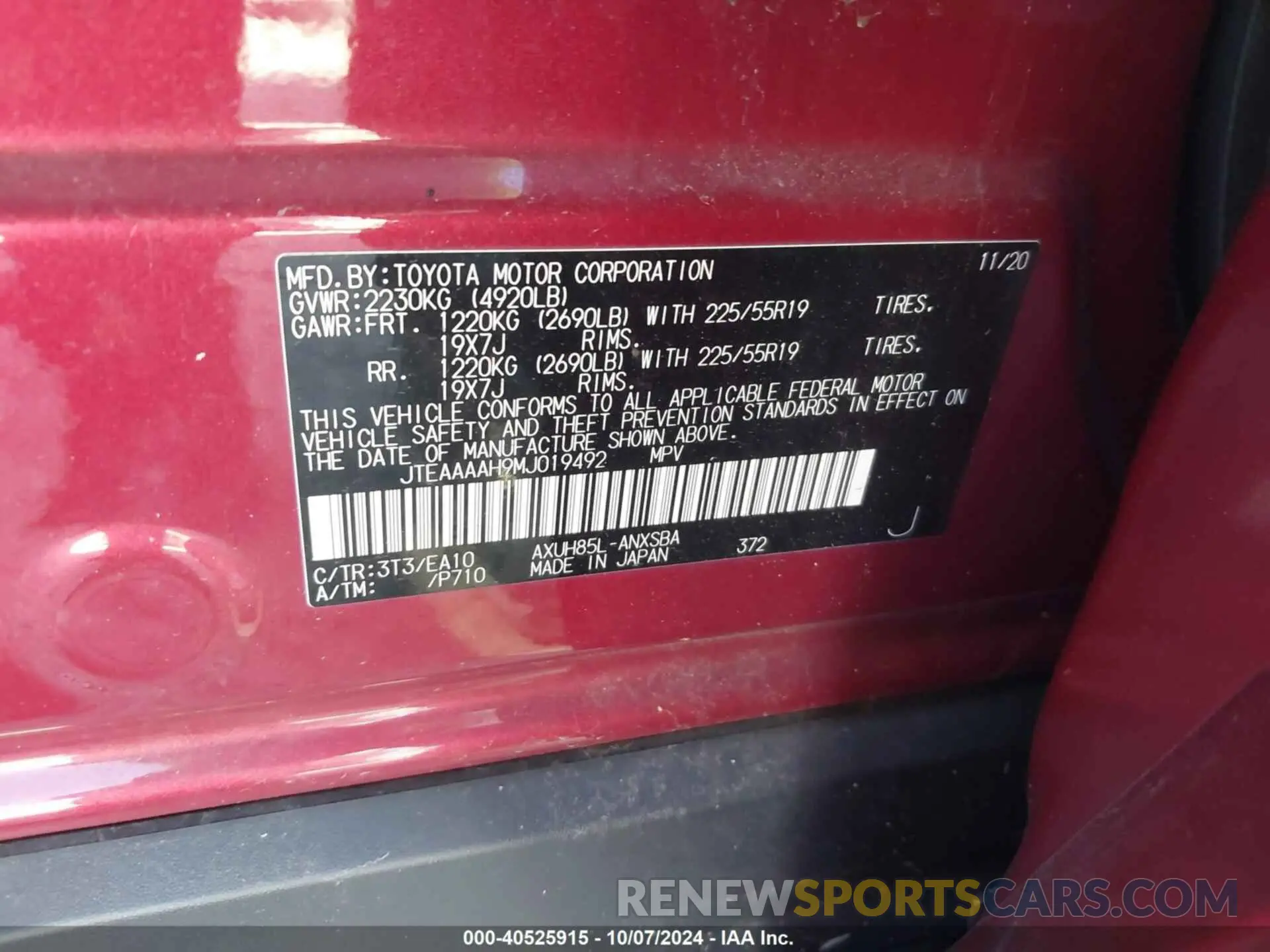 9 Фотография поврежденного автомобиля JTEAAAAH9MJ019492 TOYOTA VENZA 2021
