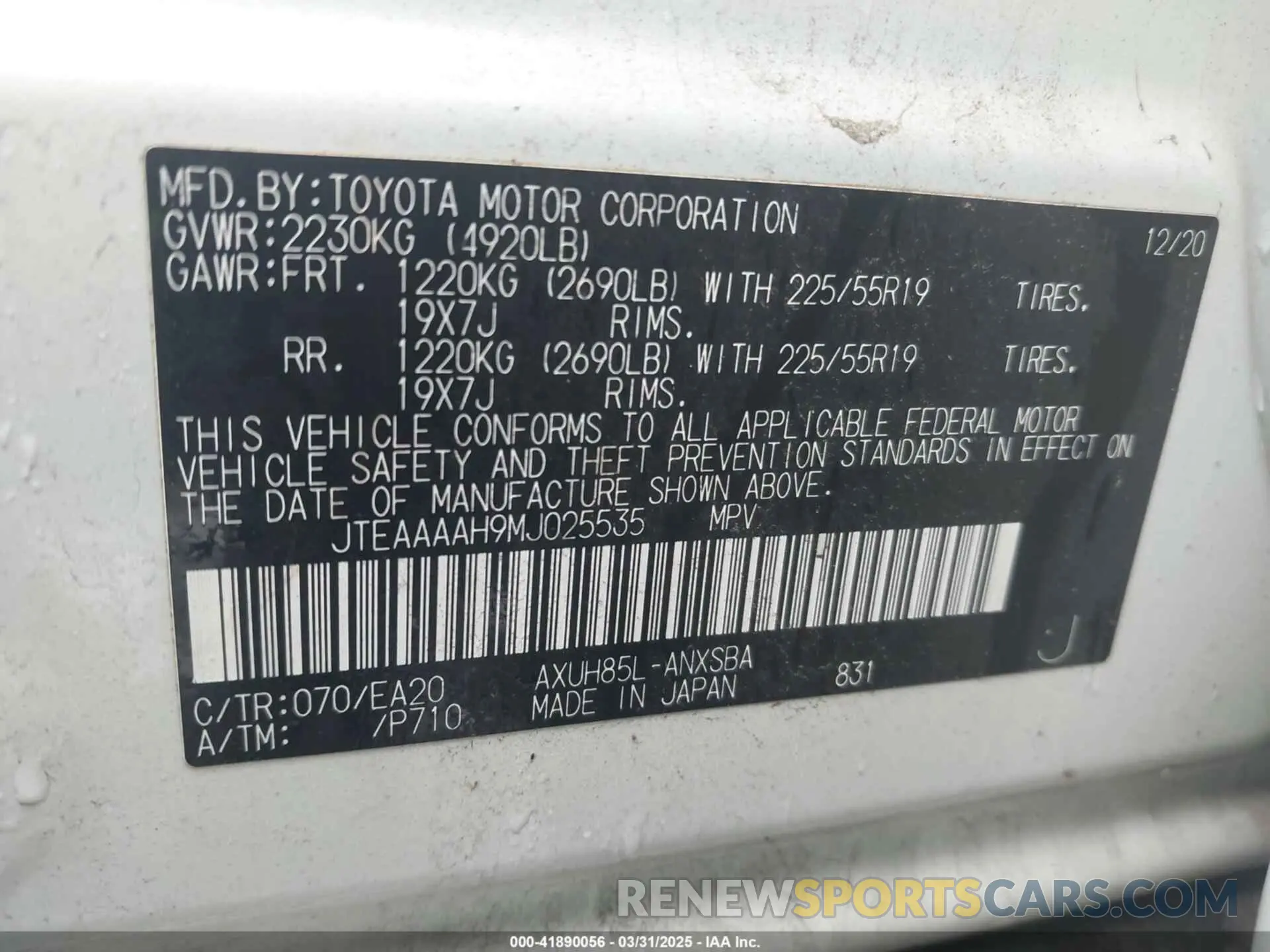 9 Photograph of a damaged car JTEAAAAH9MJ025535 TOYOTA VENZA 2021