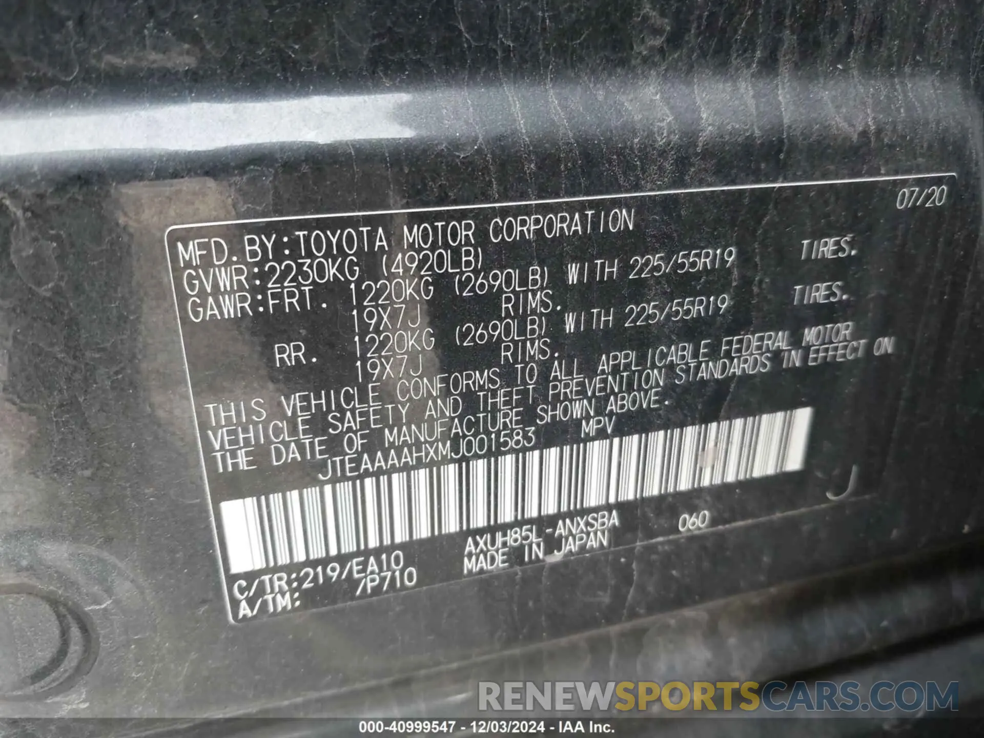 9 Фотография поврежденного автомобиля JTEAAAAHXMJ001583 TOYOTA VENZA 2021