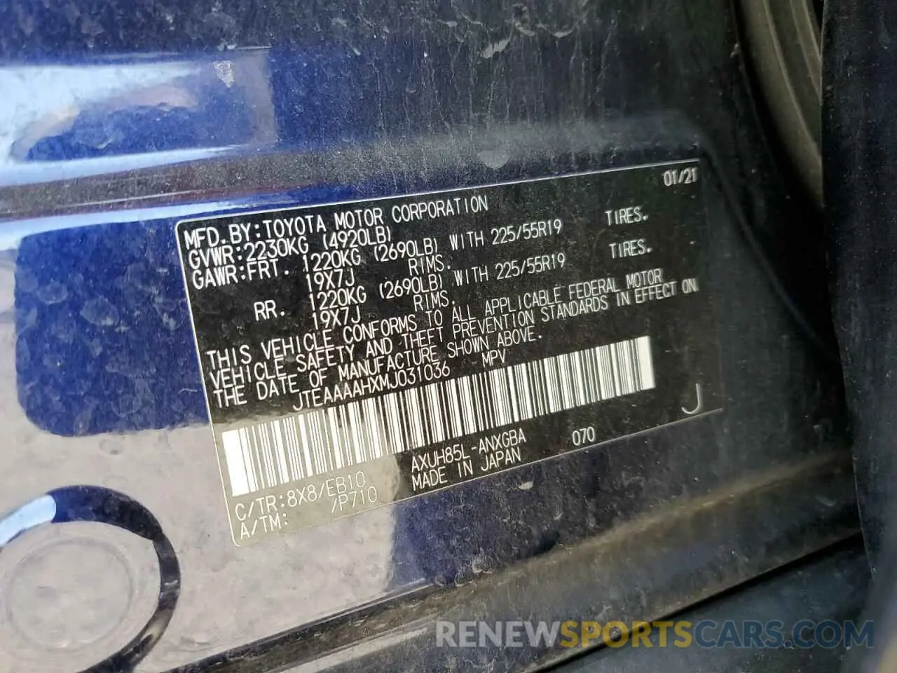 13 Photograph of a damaged car JTEAAAAHXMJ031036 TOYOTA VENZA 2021