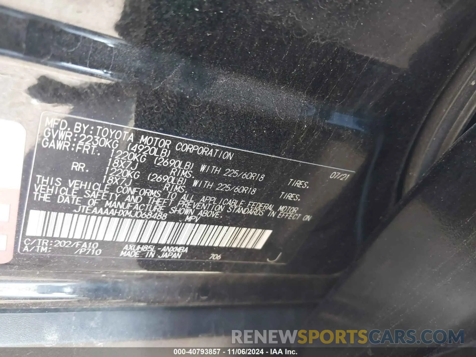 9 Photograph of a damaged car JTEAAAAHXMJ068488 TOYOTA VENZA 2021