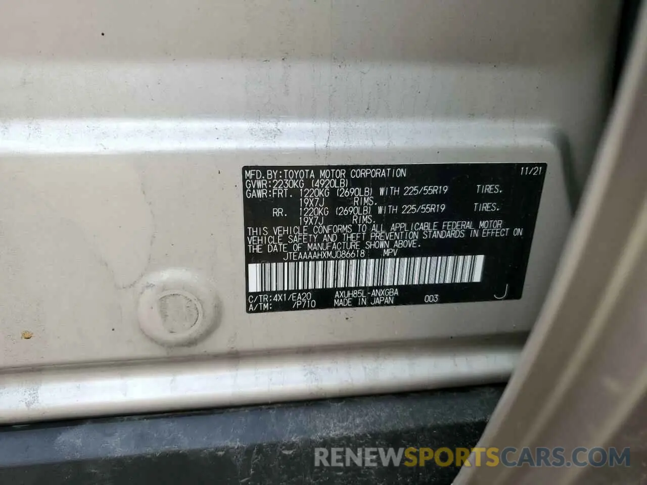 12 Фотография поврежденного автомобиля JTEAAAAHXMJ086618 TOYOTA VENZA 2021
