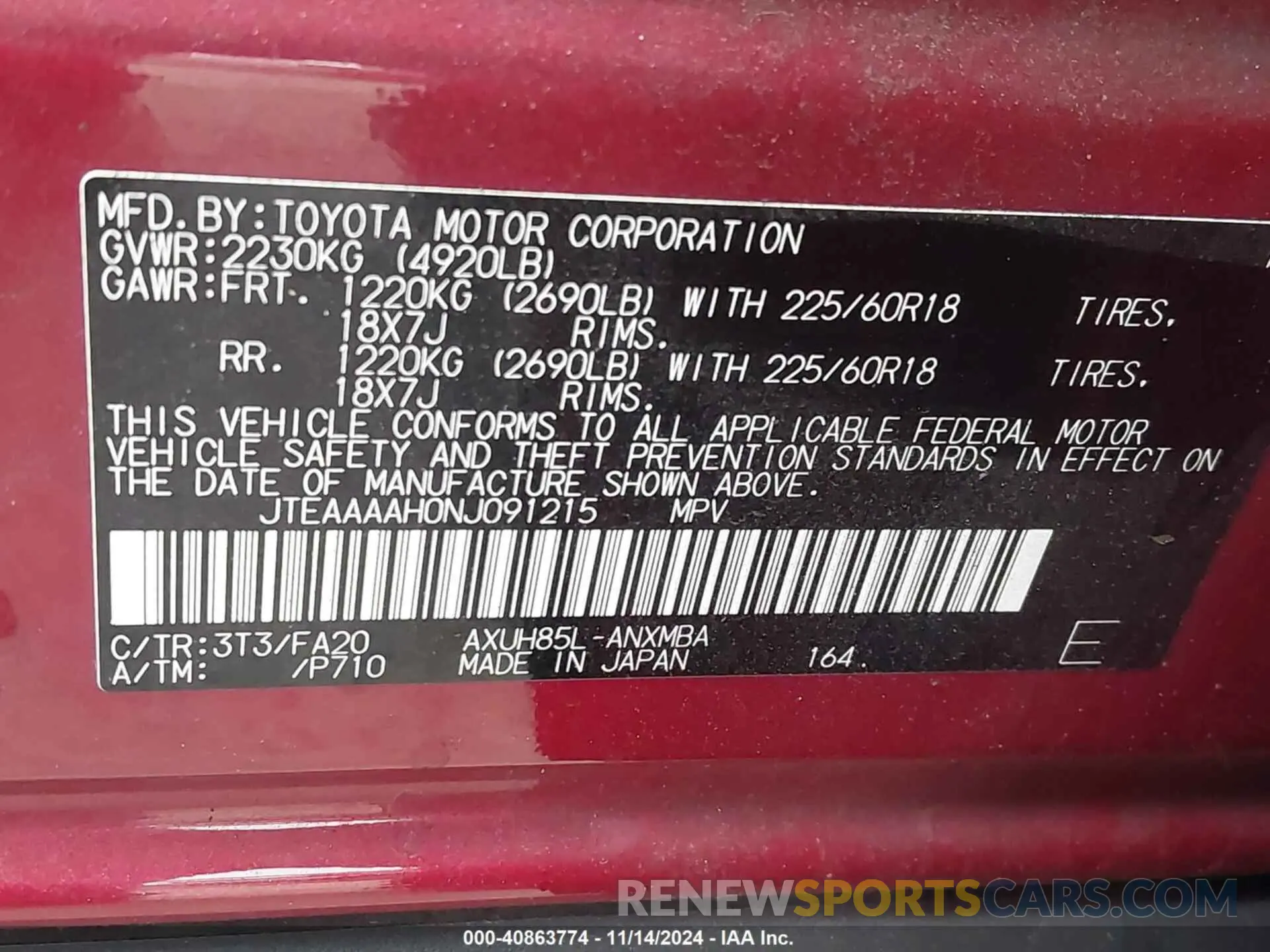 9 Photograph of a damaged car JTEAAAAH0NJ091215 TOYOTA VENZA 2022