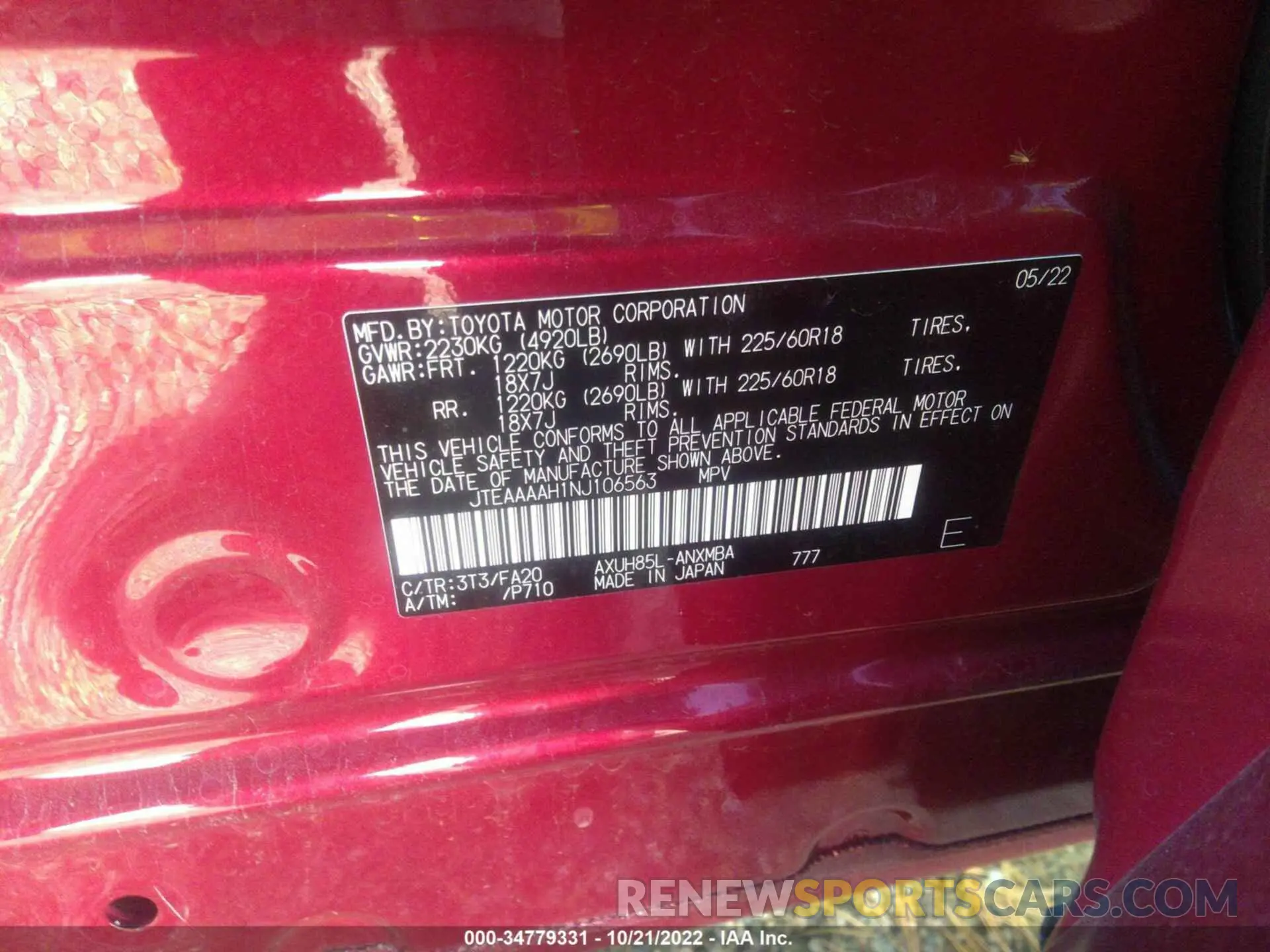9 Фотография поврежденного автомобиля JTEAAAAH1NJ106563 TOYOTA VENZA 2022