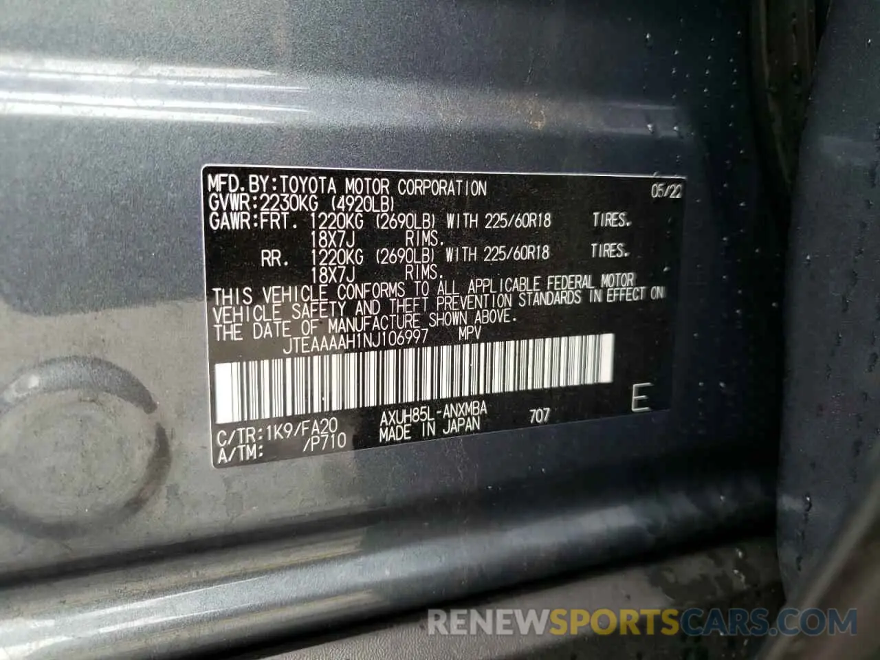 10 Photograph of a damaged car JTEAAAAH1NJ106997 TOYOTA VENZA 2022