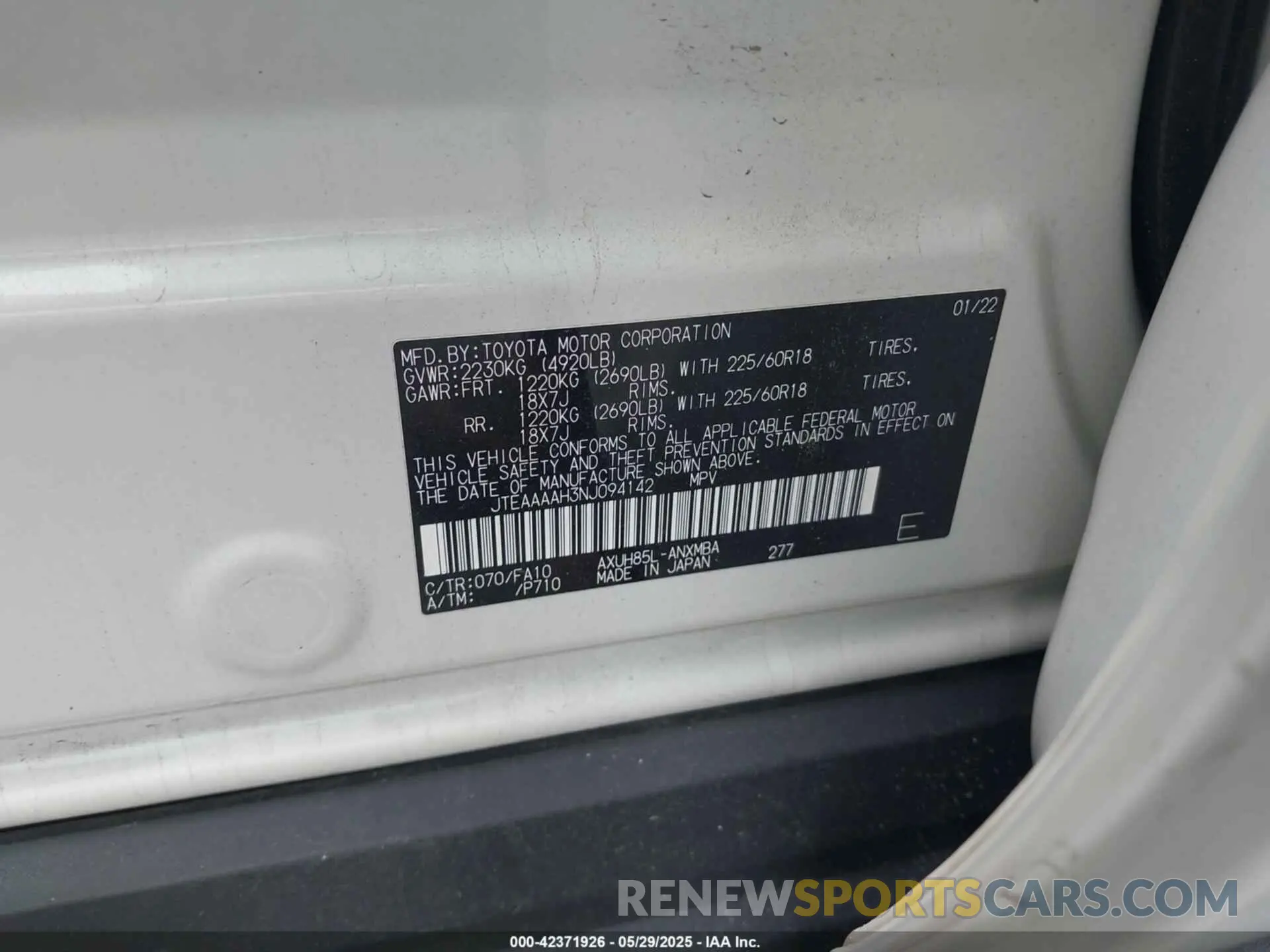 9 Фотография поврежденного автомобиля JTEAAAAH3NJ094142 TOYOTA VENZA 2022