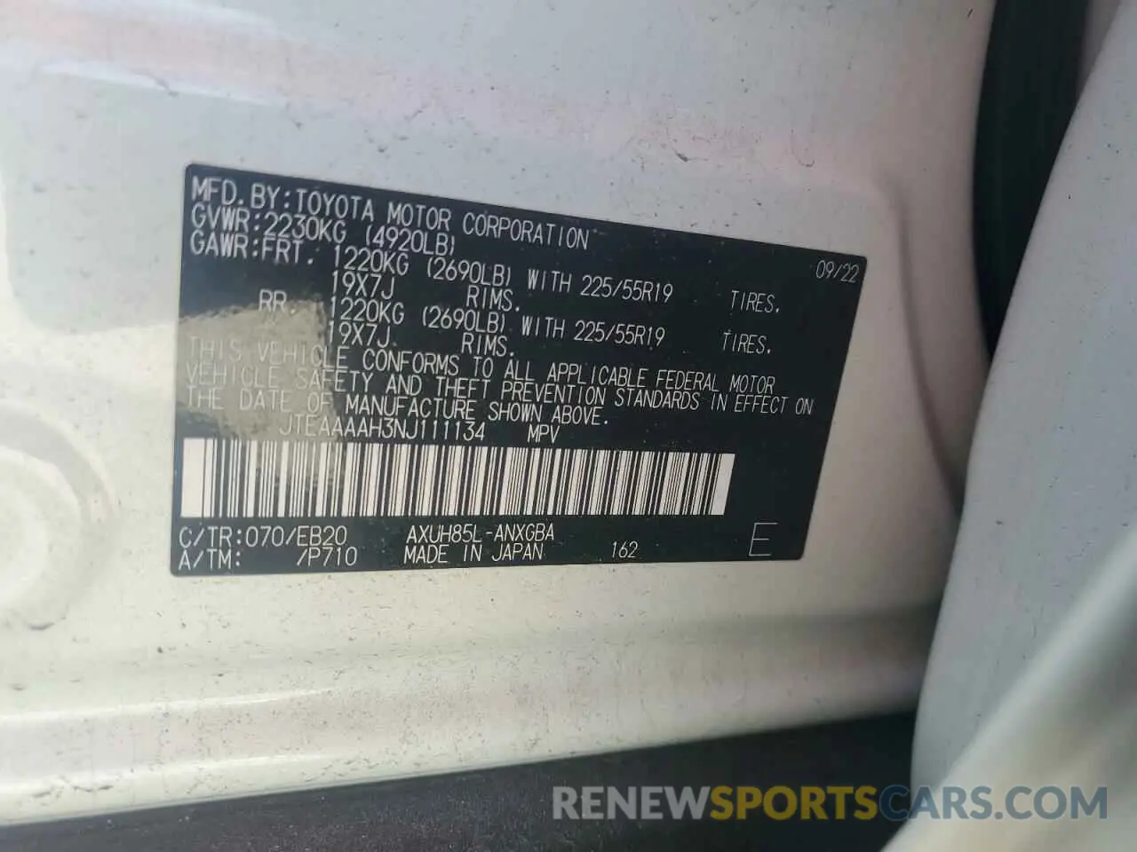 15 Photograph of a damaged car JTEAAAAH3NJ111134 TOYOTA VENZA 2022