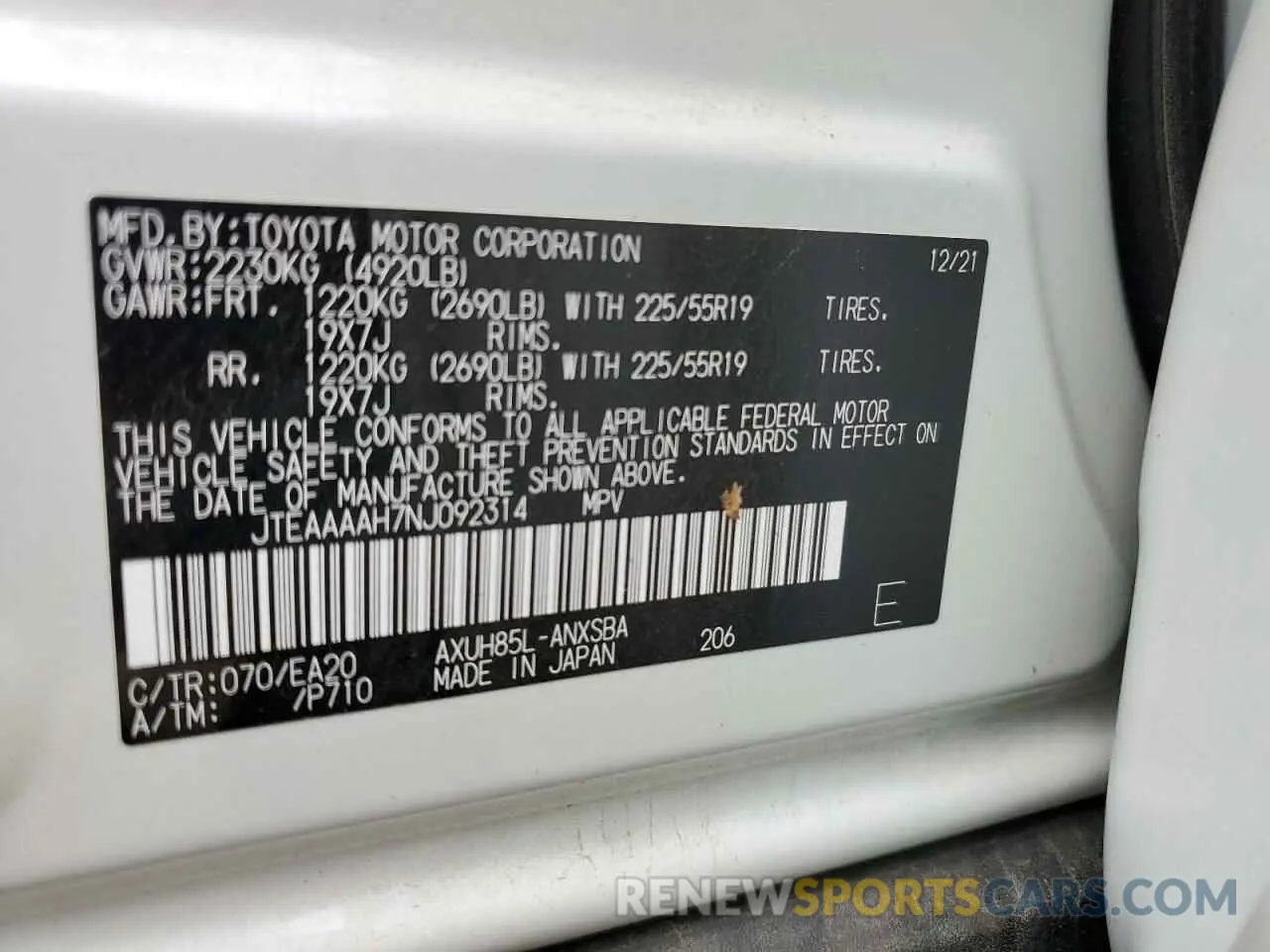 13 Фотография поврежденного автомобиля JTEAAAAH7NJ092314 TOYOTA VENZA 2022