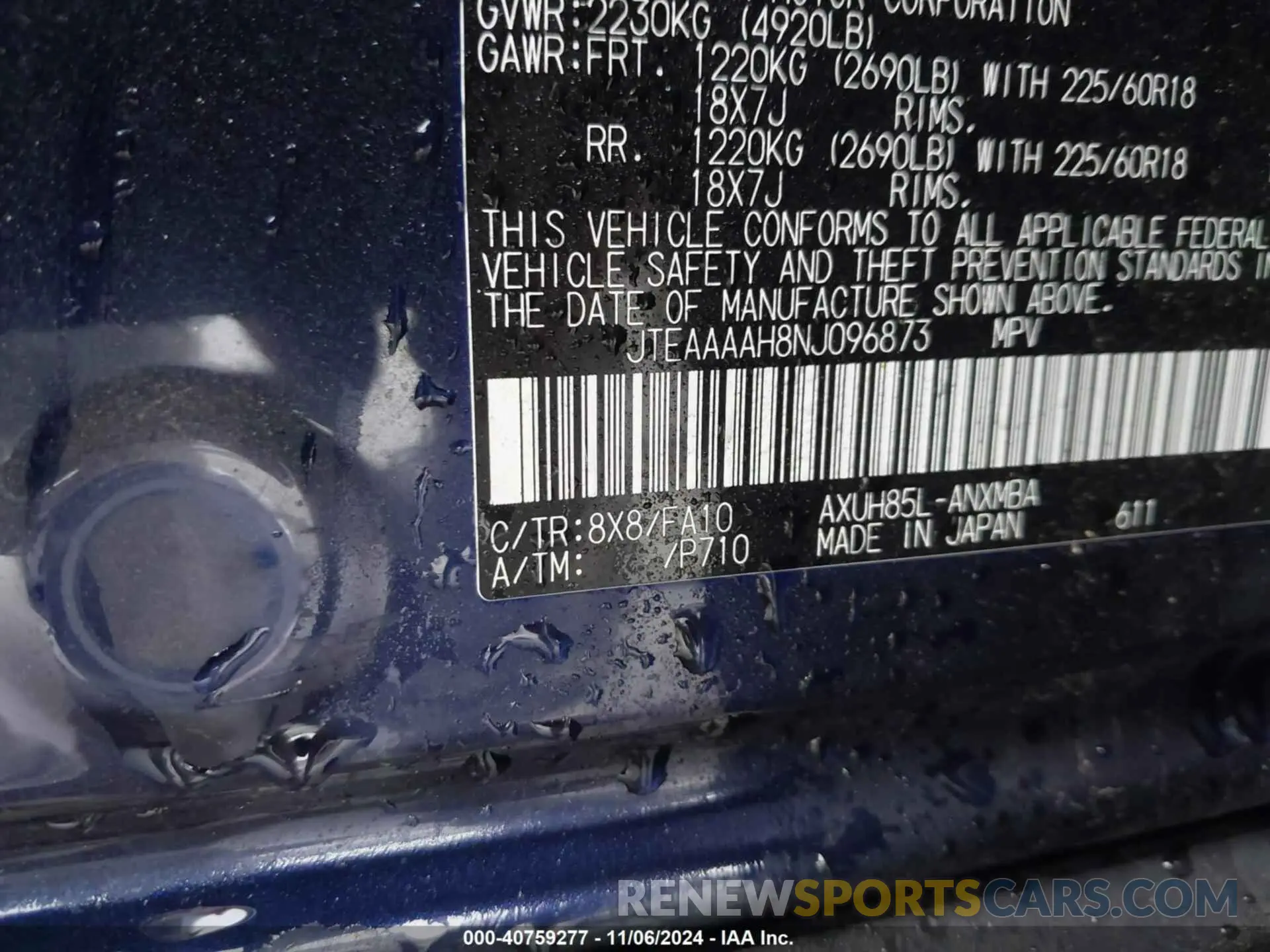 9 Photograph of a damaged car JTEAAAAH8NJ096873 TOYOTA VENZA 2022