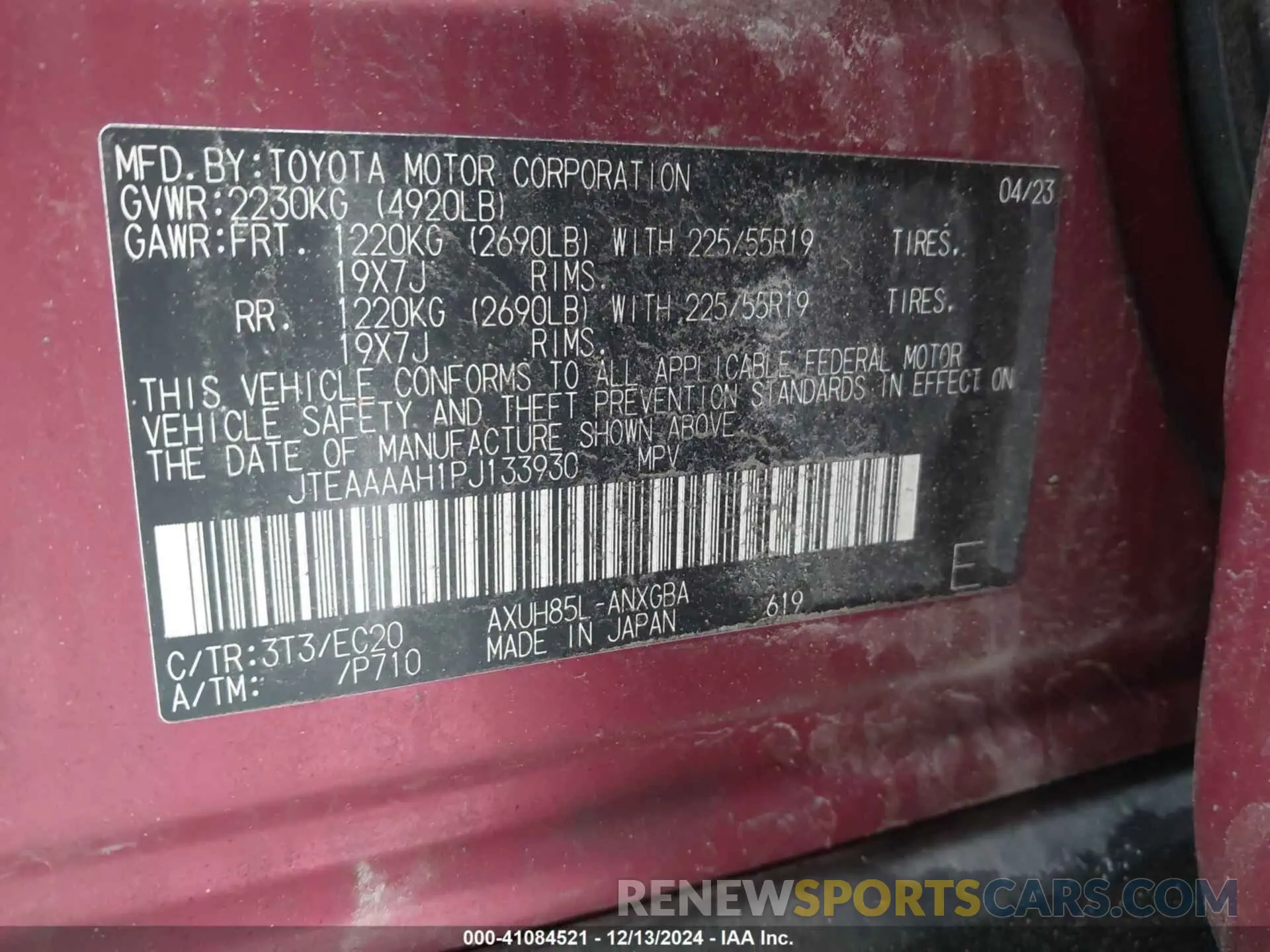 9 Фотография поврежденного автомобиля JTEAAAAH1PJ133930 TOYOTA VENZA 2023