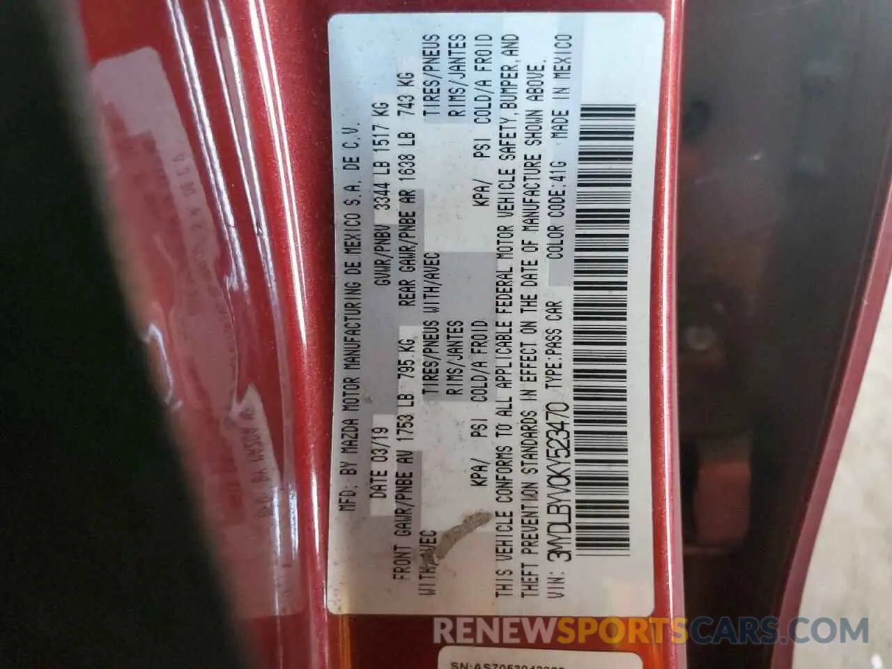 14 Photograph of a damaged car 3MYDLBYV0KY523470 TOYOTA YARIS 2019
