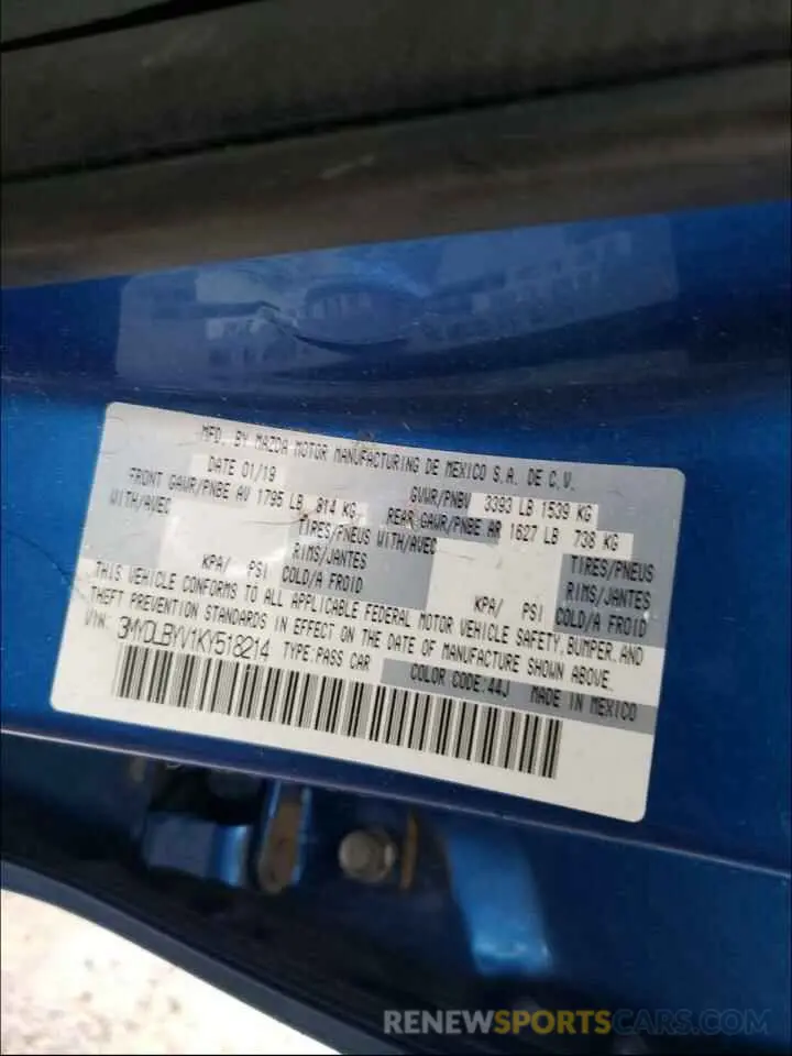 10 Photograph of a damaged car 3MYDLBYV1KY518214 TOYOTA YARIS 2019