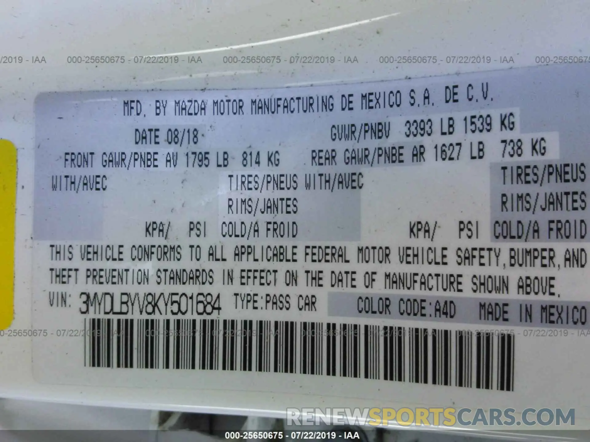 9 Photograph of a damaged car 3MYDLBYV8KY501684 TOYOTA YARIS 2019