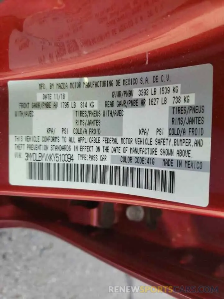 10 Photograph of a damaged car 3MYDLBYVXKY510094 TOYOTA YARIS 2019