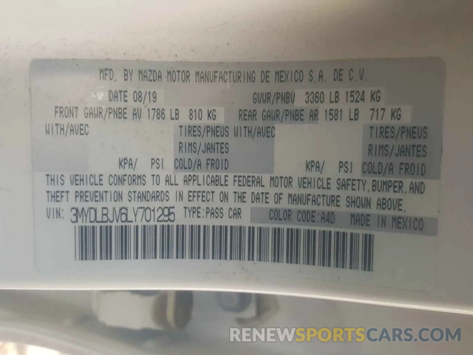 10 Photograph of a damaged car 3MYDLBJV6LY701295 TOYOTA YARIS 2020