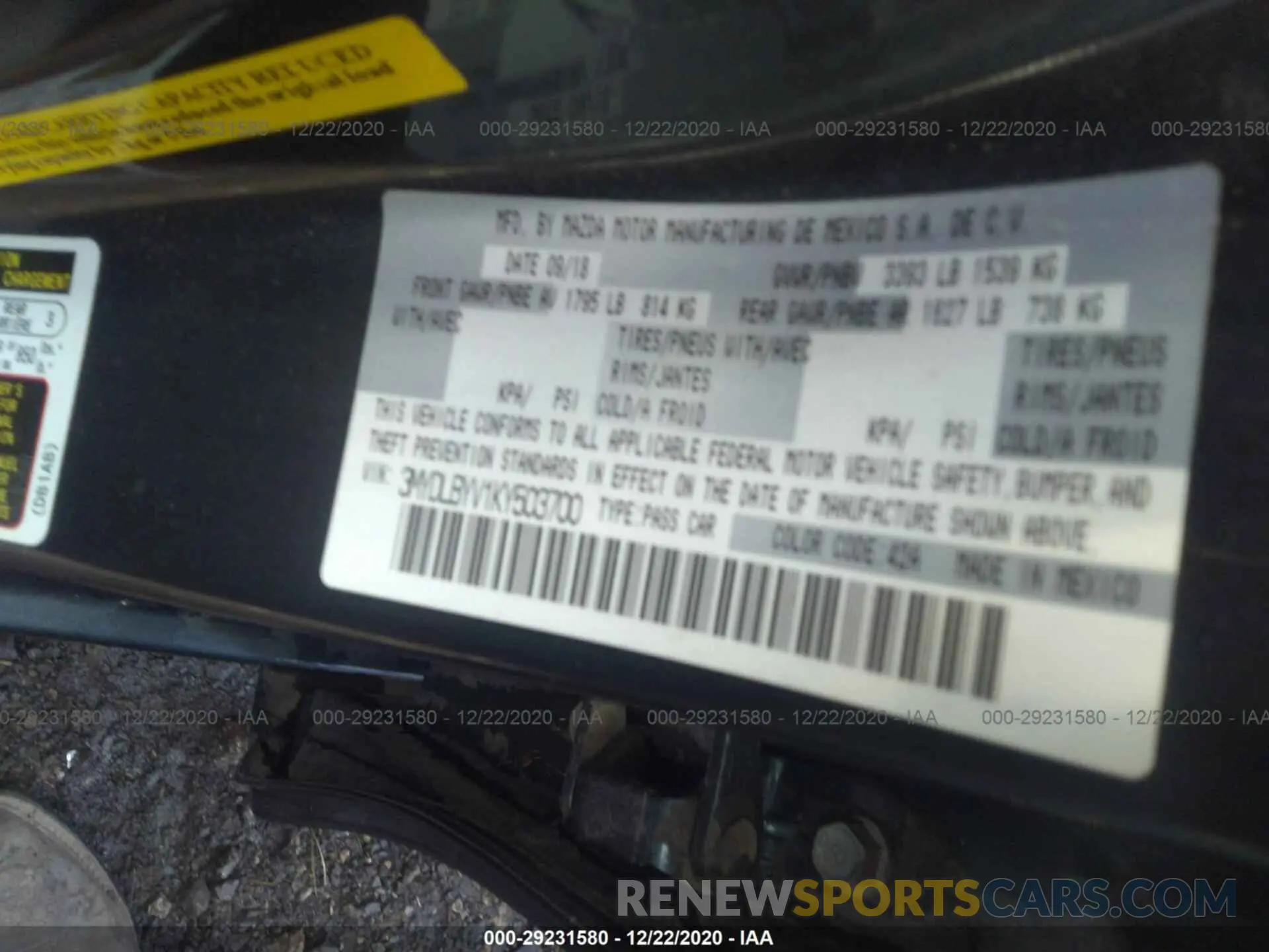 9 Photograph of a damaged car 3MYDLBYV1KY503700 TOYOTA YARIS SEDAN 2019