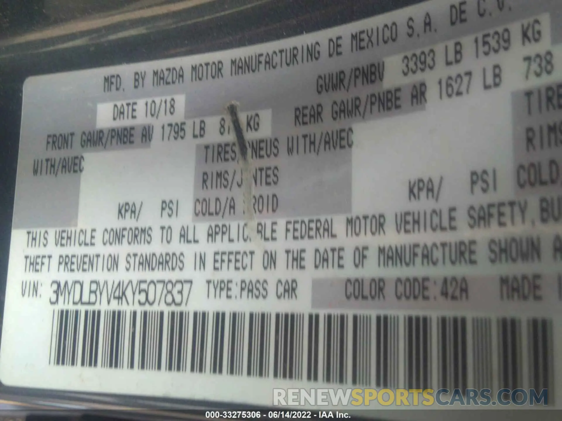 9 Photograph of a damaged car 3MYDLBYV4KY507837 TOYOTA YARIS SEDAN 2019