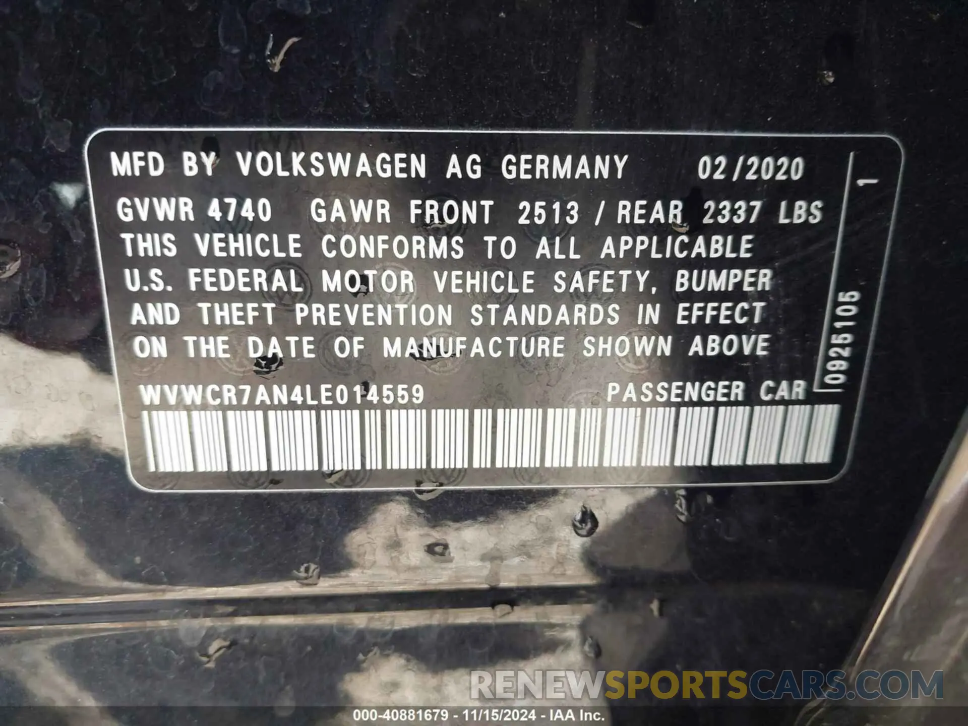 9 Photograph of a damaged car WVWCR7AN4LE014559 VOLKSWAGEN ARTEON 2020