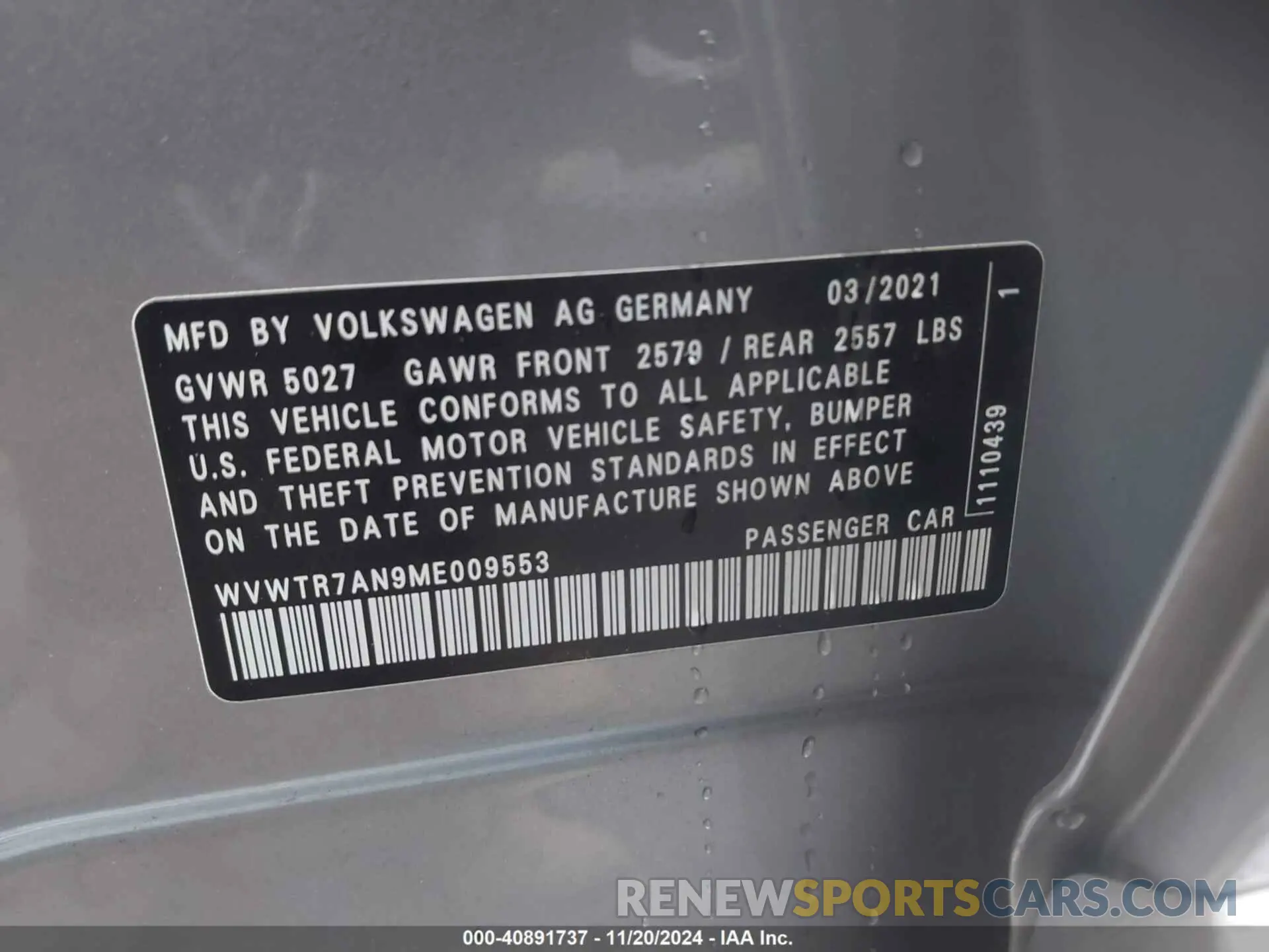 9 Фотография поврежденного автомобиля WVWTR7AN9ME009553 VOLKSWAGEN ARTEON 2021