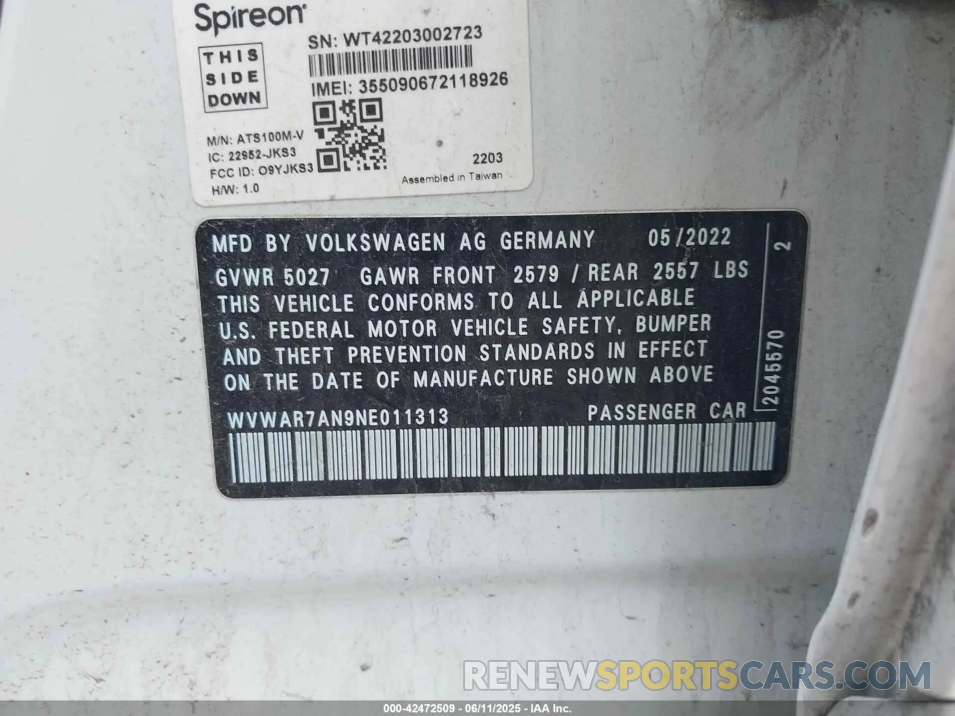 9 Photograph of a damaged car WVWAR7AN9NE011313 VOLKSWAGEN ARTEON 2022