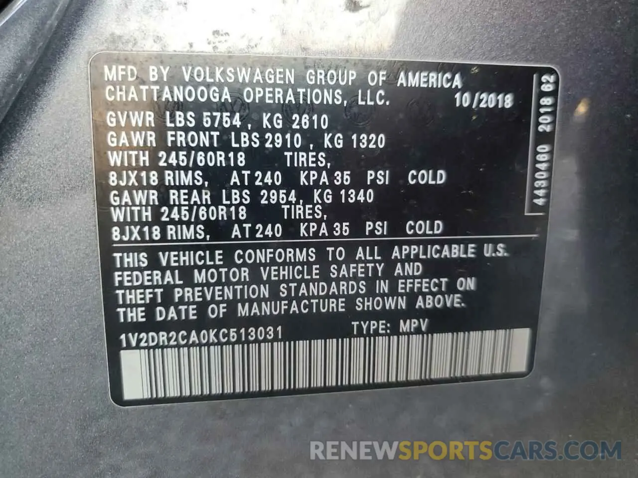 15 Фотография поврежденного автомобиля 1V2DR2CA0KC513031 VOLKSWAGEN ATLAS 2019