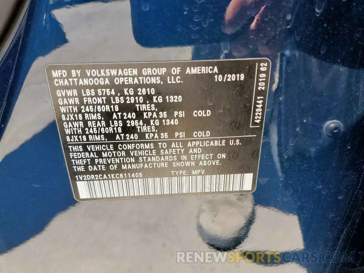12 Фотография поврежденного автомобиля 1V2DR2CA1KC611405 VOLKSWAGEN ATLAS 2019
