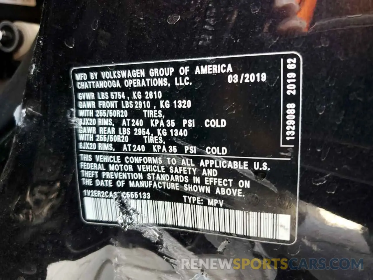 13 Photograph of a damaged car 1V2ER2CA3KC555133 VOLKSWAGEN ATLAS 2019