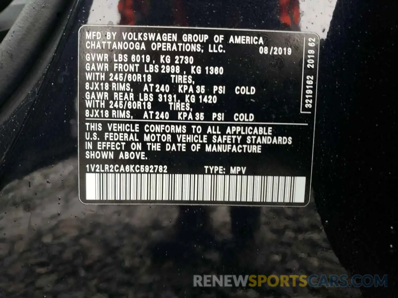 13 Фотография поврежденного автомобиля 1V2LR2CA6KC592782 VOLKSWAGEN ATLAS 2019