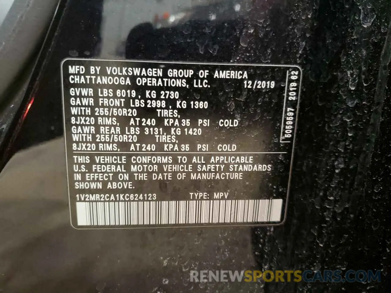13 Photograph of a damaged car 1V2MR2CA1KC624123 VOLKSWAGEN ATLAS 2019