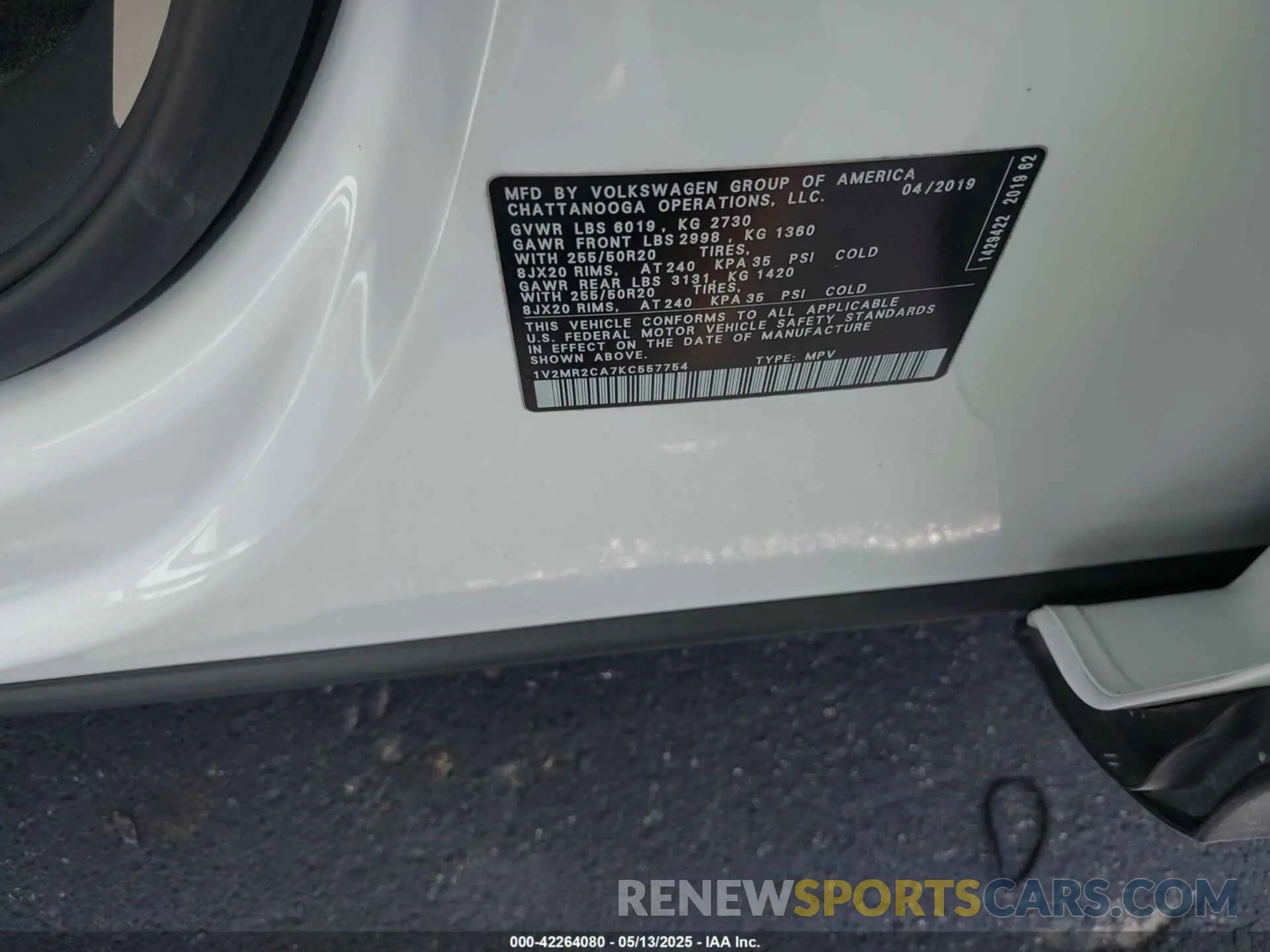 9 Фотография поврежденного автомобиля 1V2MR2CA7KC557754 VOLKSWAGEN ATLAS 2019