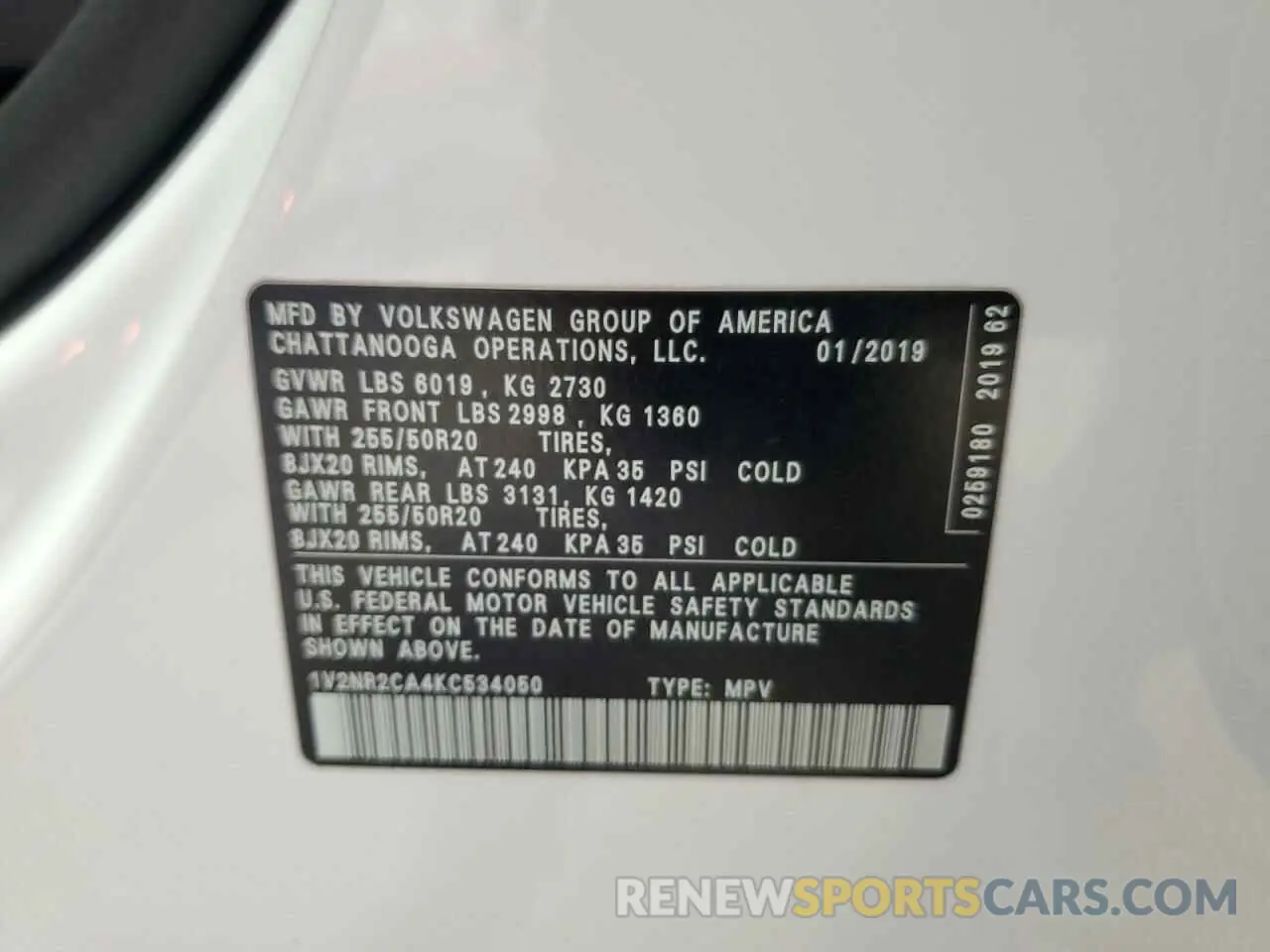 13 Photograph of a damaged car 1V2NR2CA4KC534050 VOLKSWAGEN ATLAS 2019