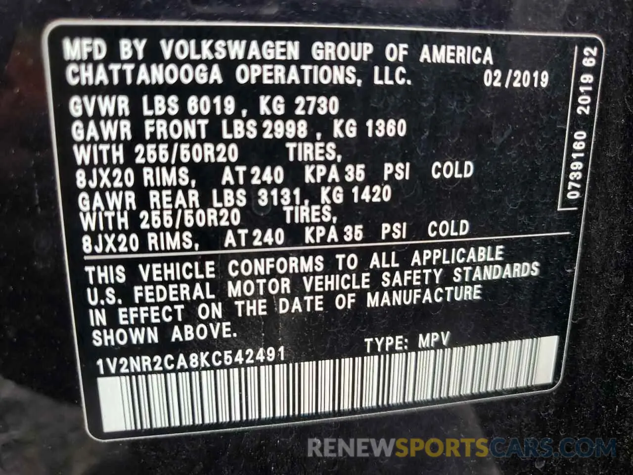 13 Photograph of a damaged car 1V2NR2CA8KC542491 VOLKSWAGEN ATLAS 2019