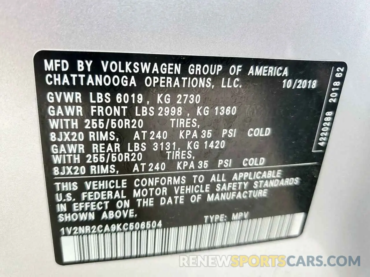 14 Фотография поврежденного автомобиля 1V2NR2CA9KC506504 VOLKSWAGEN ATLAS 2019