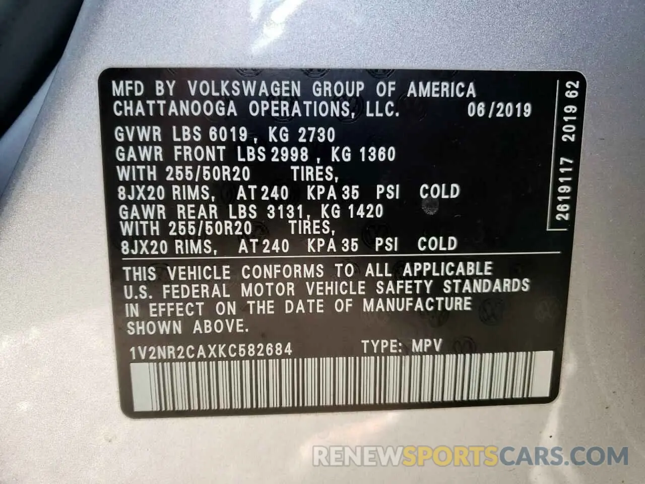 15 Photograph of a damaged car 1V2NR2CAXKC582684 VOLKSWAGEN ATLAS 2019
