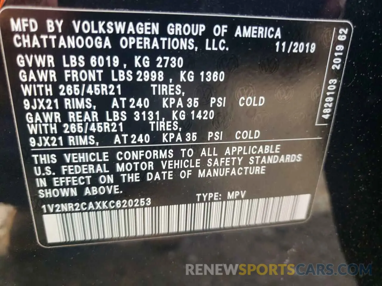 13 Фотография поврежденного автомобиля 1V2NR2CAXKC620253 VOLKSWAGEN ATLAS 2019