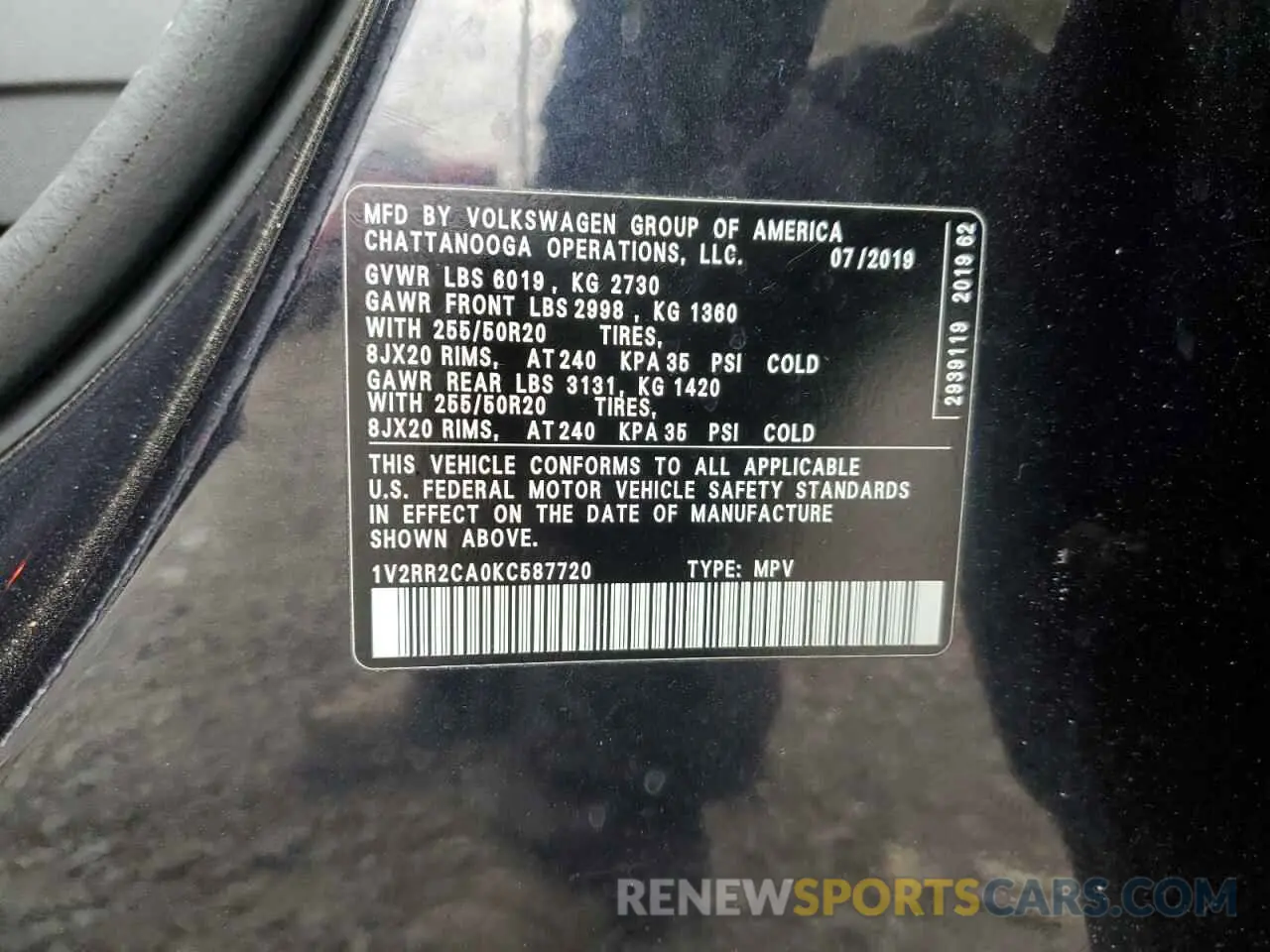 14 Photograph of a damaged car 1V2RR2CA0KC587720 VOLKSWAGEN ATLAS 2019