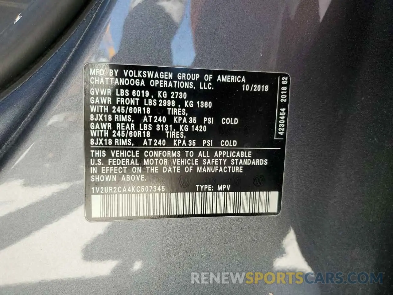 15 Фотография поврежденного автомобиля 1V2UR2CA4KC507345 VOLKSWAGEN ATLAS 2019
