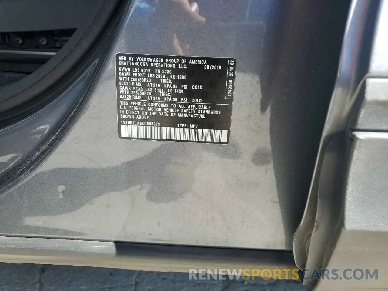 13 Photograph of a damaged car 1V2UR2CA5KC603873 VOLKSWAGEN ATLAS 2019