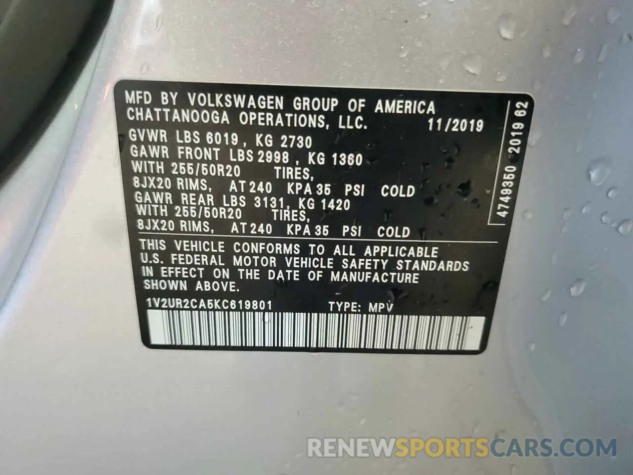 13 Фотография поврежденного автомобиля 1V2UR2CA5KC619801 VOLKSWAGEN ATLAS 2019