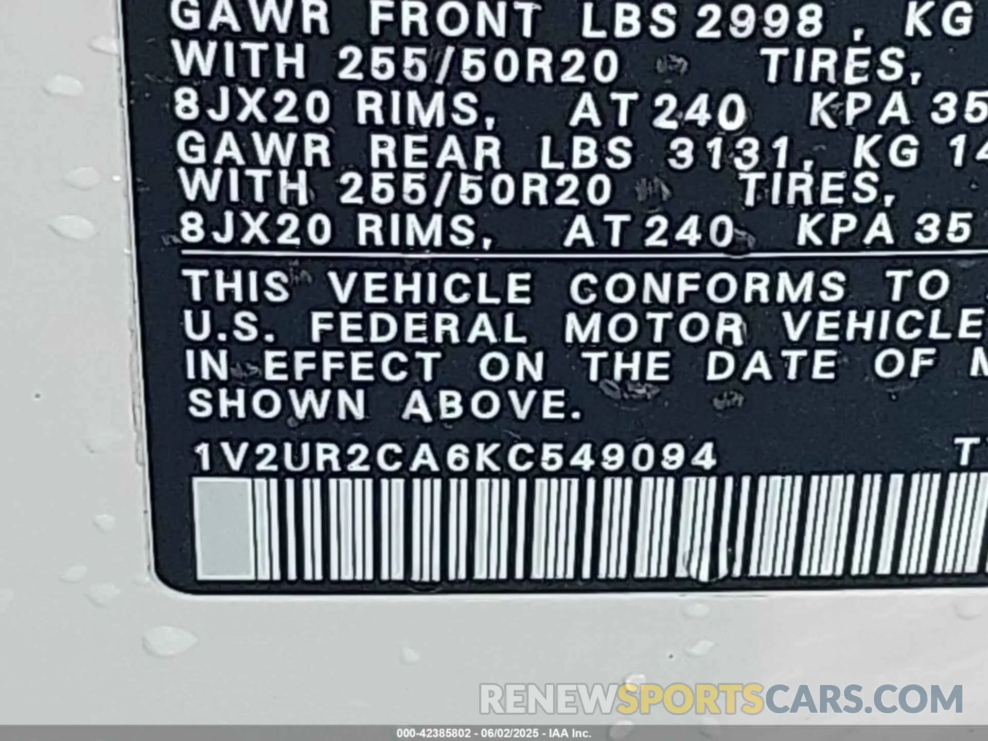 9 Photograph of a damaged car 1V2UR2CA6KC549094 VOLKSWAGEN ATLAS 2019