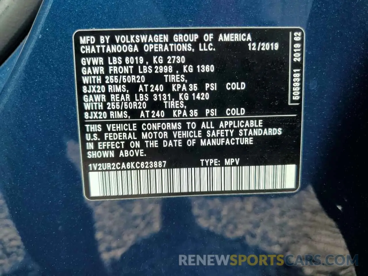 16 Photograph of a damaged car 1V2UR2CA6KC623887 VOLKSWAGEN ATLAS 2019