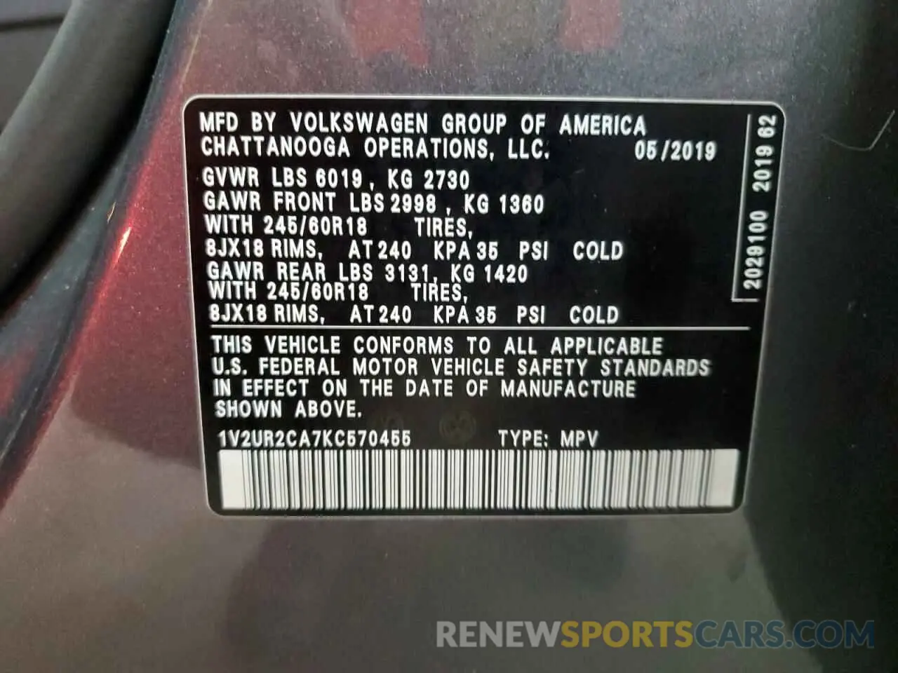 13 Фотография поврежденного автомобиля 1V2UR2CA7KC570455 VOLKSWAGEN ATLAS 2019