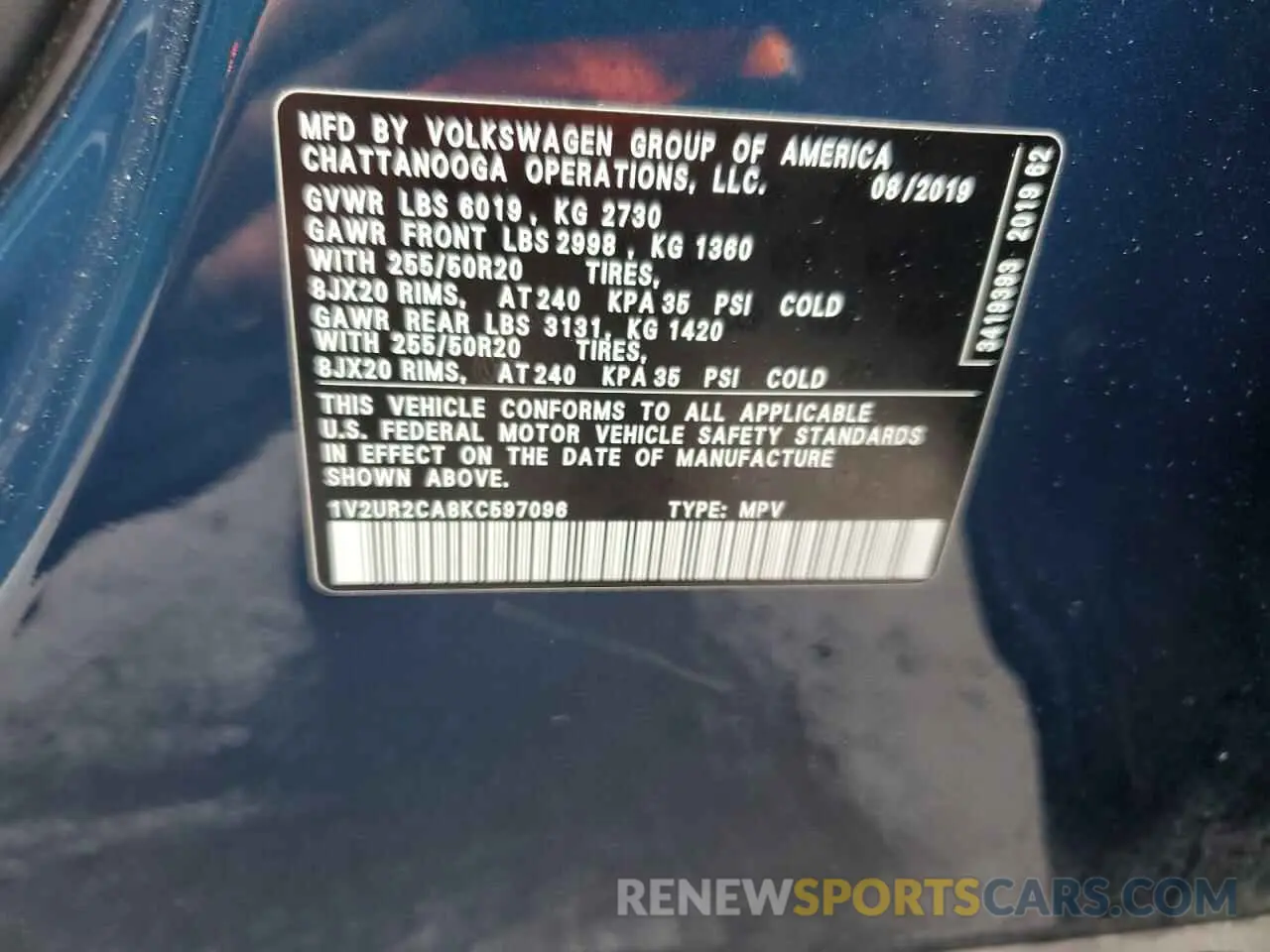 14 Фотография поврежденного автомобиля 1V2UR2CA8KC597096 VOLKSWAGEN ATLAS 2019