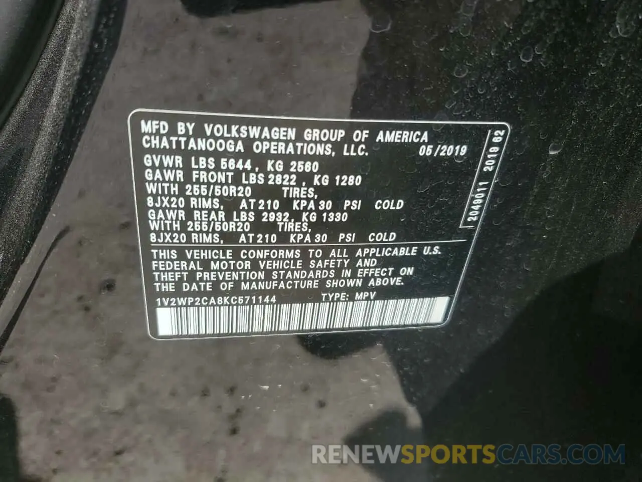 13 Photograph of a damaged car 1V2WP2CA8KC571144 VOLKSWAGEN ATLAS 2019