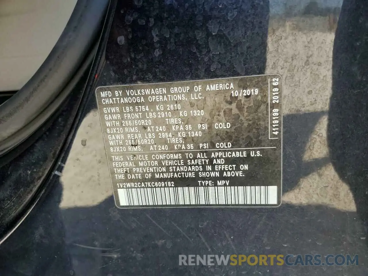 13 Фотография поврежденного автомобиля 1V2WR2CA7KC609182 VOLKSWAGEN ATLAS 2019
