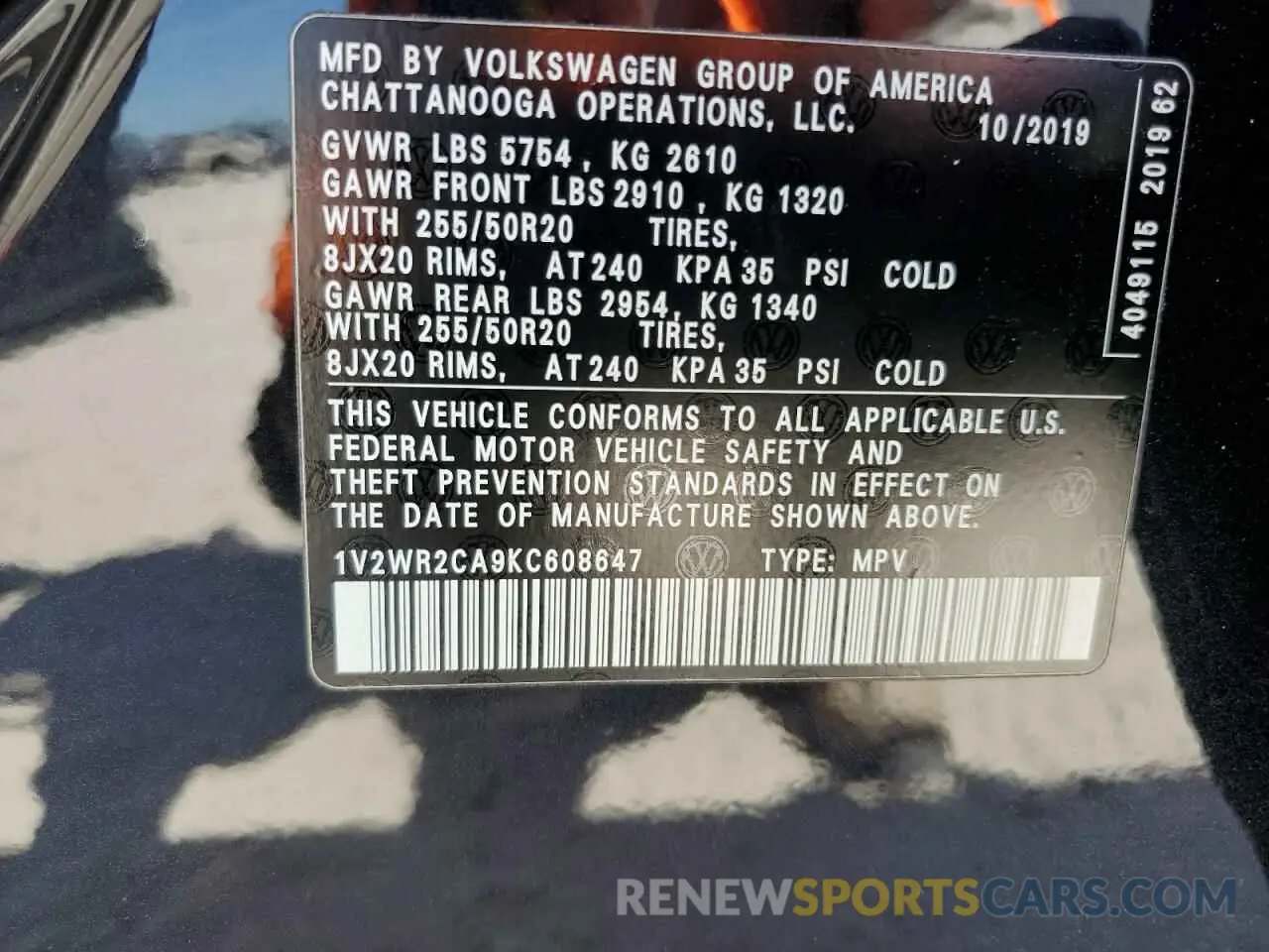 13 Фотография поврежденного автомобиля 1V2WR2CA9KC608647 VOLKSWAGEN ATLAS 2019