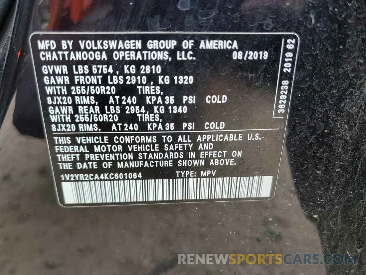 13 Фотография поврежденного автомобиля 1V2YR2CA4KC601064 VOLKSWAGEN ATLAS 2019