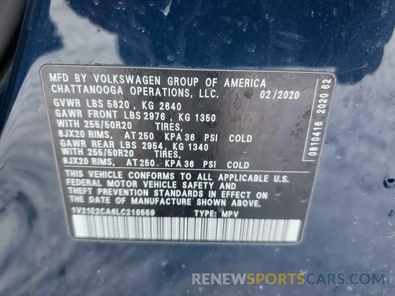 15 Photograph of a damaged car 1V21E2CA6LC210559 VOLKSWAGEN ATLAS 2020